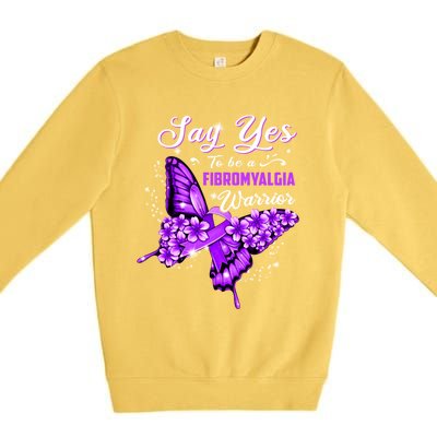 Fibromyalgia Warrior Purple Butterfly Gift Premium Crewneck Sweatshirt