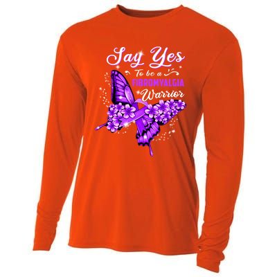 Fibromyalgia Warrior Purple Butterfly Gift Cooling Performance Long Sleeve Crew