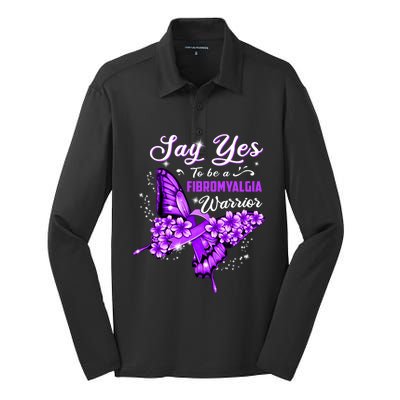 Fibromyalgia Warrior Purple Butterfly Gift Silk Touch Performance Long Sleeve Polo