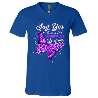 Fibromyalgia Warrior Purple Butterfly Gift V-Neck T-Shirt