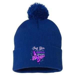 Fibromyalgia Warrior Purple Butterfly Gift Pom Pom 12in Knit Beanie