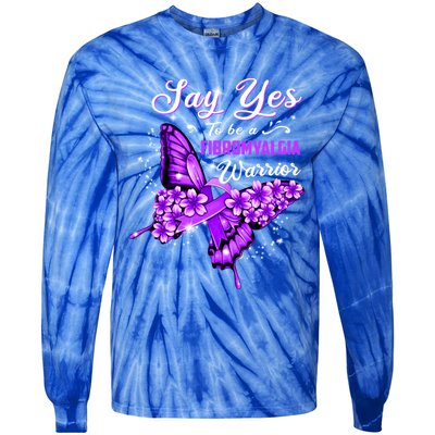 Fibromyalgia Warrior Purple Butterfly Gift Tie-Dye Long Sleeve Shirt