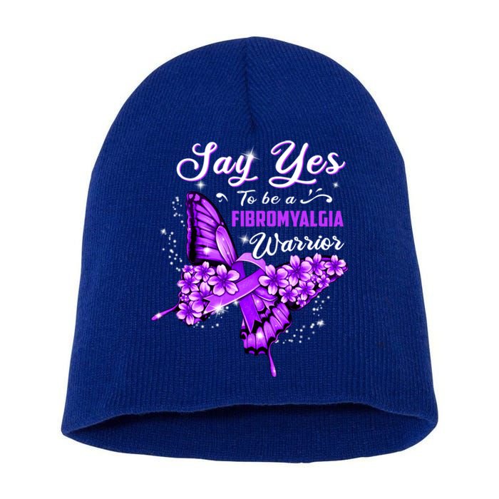 Fibromyalgia Warrior Purple Butterfly Gift Short Acrylic Beanie