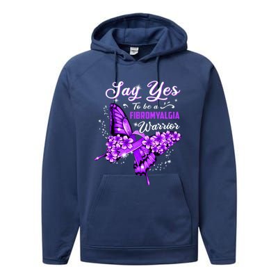 Fibromyalgia Warrior Purple Butterfly Gift Performance Fleece Hoodie