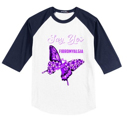 Fibromyalgia Warrior Purple Butterfly Gift Baseball Sleeve Shirt