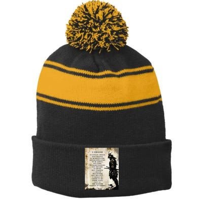 Fearless Warrior Premium Stripe Pom Pom Beanie