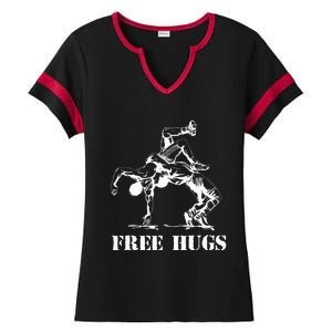 Funny Wrestling Quote Free Hugs Wrestle Wrestling Lover  Ladies Halftime Notch Neck Tee