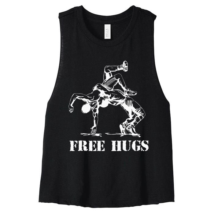 Funny Wrestling Quote Free Hugs Wrestle Wrestling Lover  Women's Racerback Cropped Tank