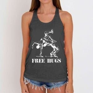 Funny Wrestling Quote Free Hugs Wrestle Wrestling Lover  Women's Knotted Racerback Tank