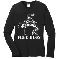 Funny Wrestling Quote Free Hugs Wrestle Wrestling Lover  Ladies Long Sleeve Shirt