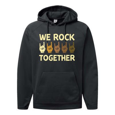 Funny We Rock Together Hands Rock Lovers Performance Fleece Hoodie