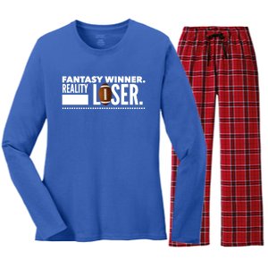 Fantasy Winner Reality Loser Fantasy Football Champion Gift Women's Long Sleeve Flannel Pajama Set 