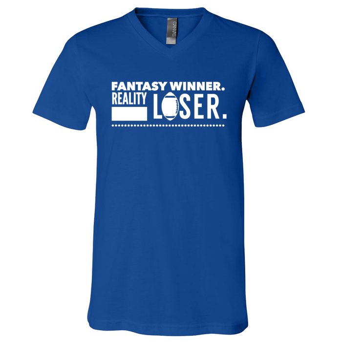 Fantasy Winner Reality Loser Fantasy Football Champion Gift V-Neck T-Shirt