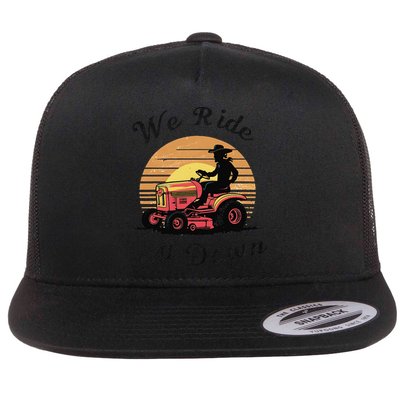 Funny We Ride At Dawn Lawn Mowers Vintage Lawn Mowing Flatbill Hat