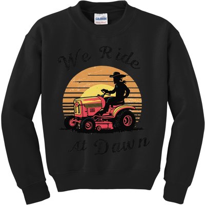 Funny We Ride At Dawn Lawn Mowers Vintage Lawn Mowing Kids Sweatshirt