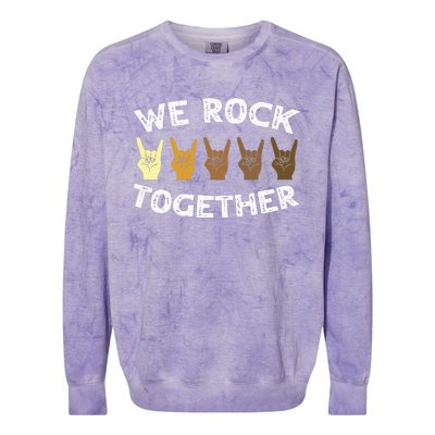 Funny We Rock Together Rocker Skeleton Hand Colorblast Crewneck Sweatshirt