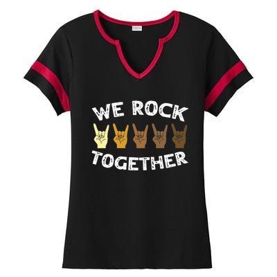 Funny We Rock Together Rocker Skeleton Hand Ladies Halftime Notch Neck Tee