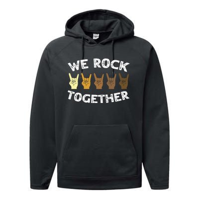 Funny We Rock Together Rocker Skeleton Hand Performance Fleece Hoodie