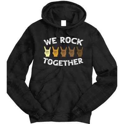 Funny We Rock Together Rocker Skeleton Hand Tie Dye Hoodie