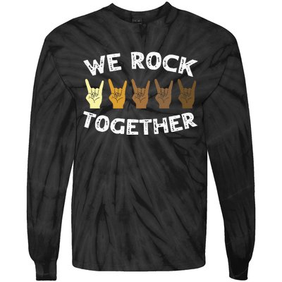 Funny We Rock Together Rocker Skeleton Hand Tie-Dye Long Sleeve Shirt