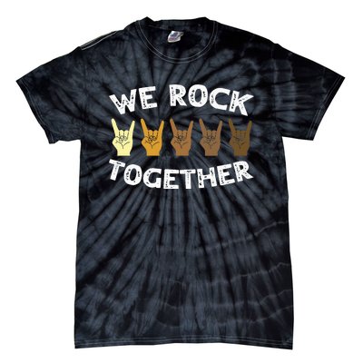 Funny We Rock Together Rocker Skeleton Hand Tie-Dye T-Shirt