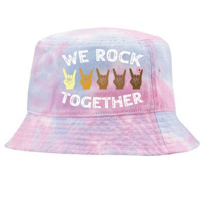 Funny We Rock Together Rocker Skeleton Hand Tie-Dyed Bucket Hat