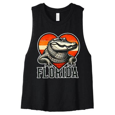 Florida Women Retro Florida Gator Heart Women's Racerback Cropped Tank