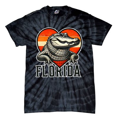 Florida Women Retro Florida Gator Heart Tie-Dye T-Shirt