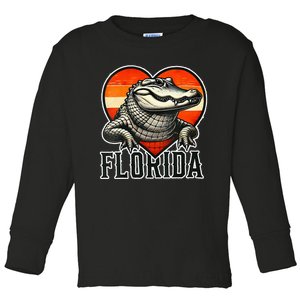 Florida Women Retro Florida Gator Heart Toddler Long Sleeve Shirt