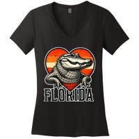 Florida Women Retro Florida Gator Heart Women's V-Neck T-Shirt