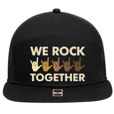 Funny We Rock Together 7 Panel Mesh Trucker Snapback Hat