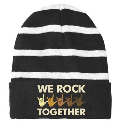 Funny We Rock Together Striped Beanie with Solid Band