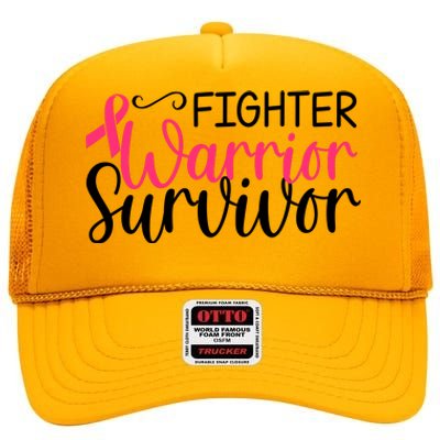 Fighter Warrior Survivor Breast Cancer High Crown Mesh Back Trucker Hat