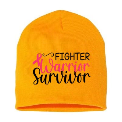 Fighter Warrior Survivor Breast Cancer Short Acrylic Beanie