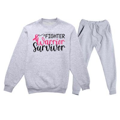 Fighter Warrior Survivor Breast Cancer Premium Crewneck Sweatsuit Set