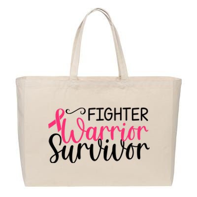 Fighter Warrior Survivor Breast Cancer Cotton Canvas Jumbo Tote