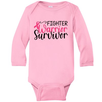 Fighter Warrior Survivor Breast Cancer Baby Long Sleeve Bodysuit