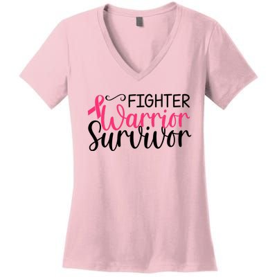 Fighter Warrior Survivor Breast Cancer Women's V-Neck T-Shirt