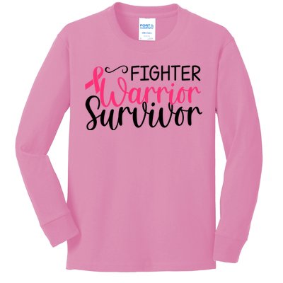 Fighter Warrior Survivor Breast Cancer Kids Long Sleeve Shirt