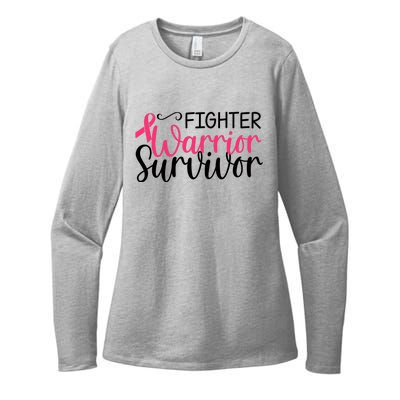 Fighter Warrior Survivor Breast Cancer Womens CVC Long Sleeve Shirt