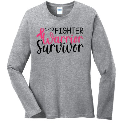 Fighter Warrior Survivor Breast Cancer Ladies Long Sleeve Shirt