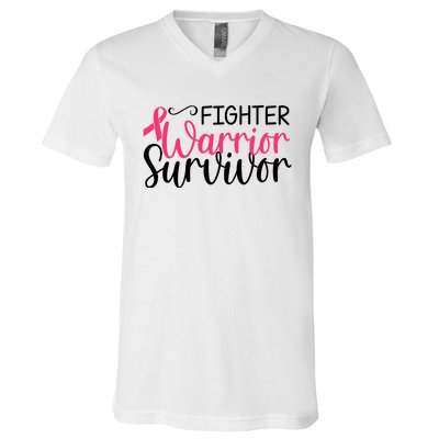 Fighter Warrior Survivor Breast Cancer V-Neck T-Shirt