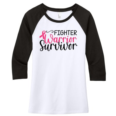 Fighter Warrior Survivor Breast Cancer Women's Tri-Blend 3/4-Sleeve Raglan Shirt