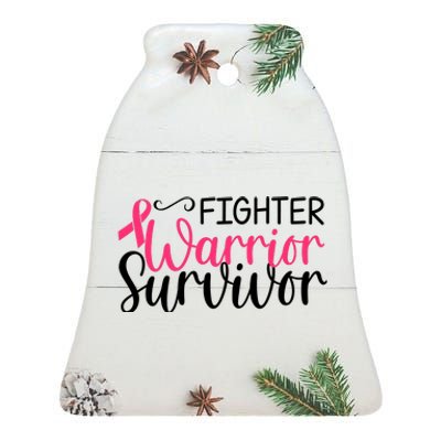 Fighter Warrior Survivor Breast Cancer Ceramic Bell Ornament