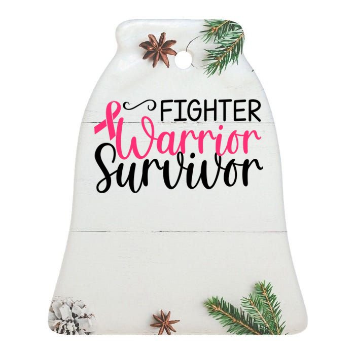 Fighter Warrior Survivor Breast Cancer Ceramic Bell Ornament