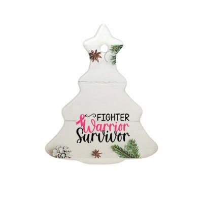 Fighter Warrior Survivor Breast Cancer Ceramic Tree Ornament