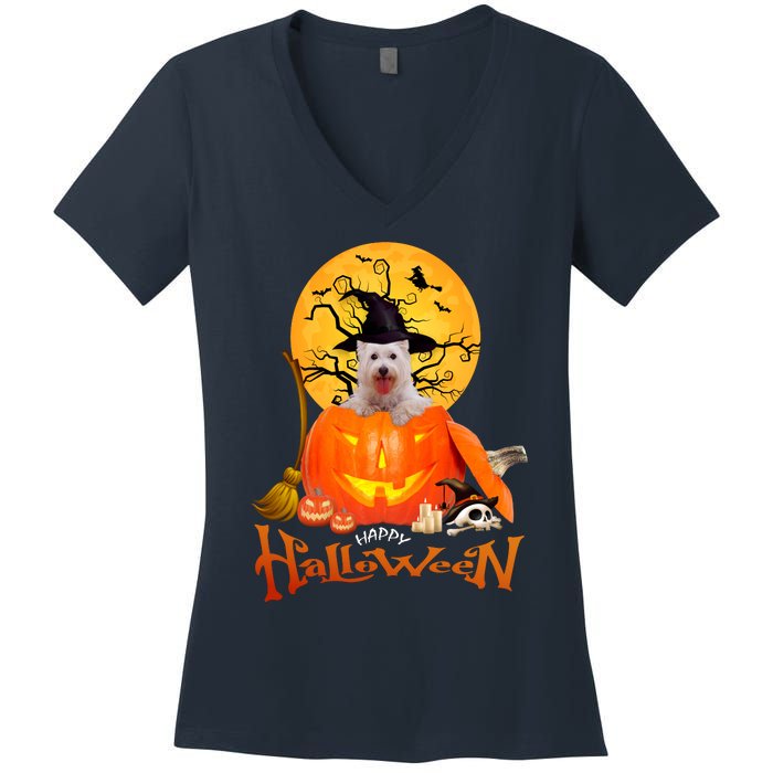 Funny Westie Spooky Halloween Women's V-Neck T-Shirt