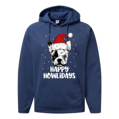 Frenchie Wearing Santa Hat Christmas Happy Howlidays Gift Performance Fleece Hoodie