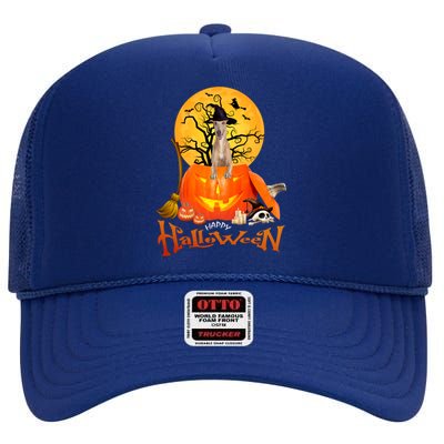 Funny Whippet Spooky Halloween High Crown Mesh Back Trucker Hat