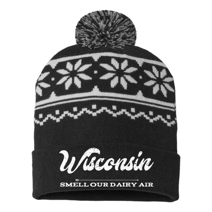 Funny Wisconsin Smell Our Dairy Air Gift USA-Made Snowflake Beanie